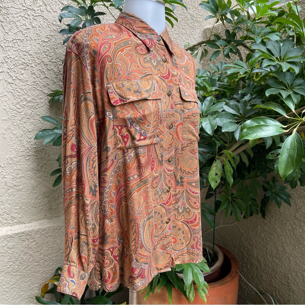 Vintage multicolored Liz Claiborne rayon button down blouse - Picture 5 of 12